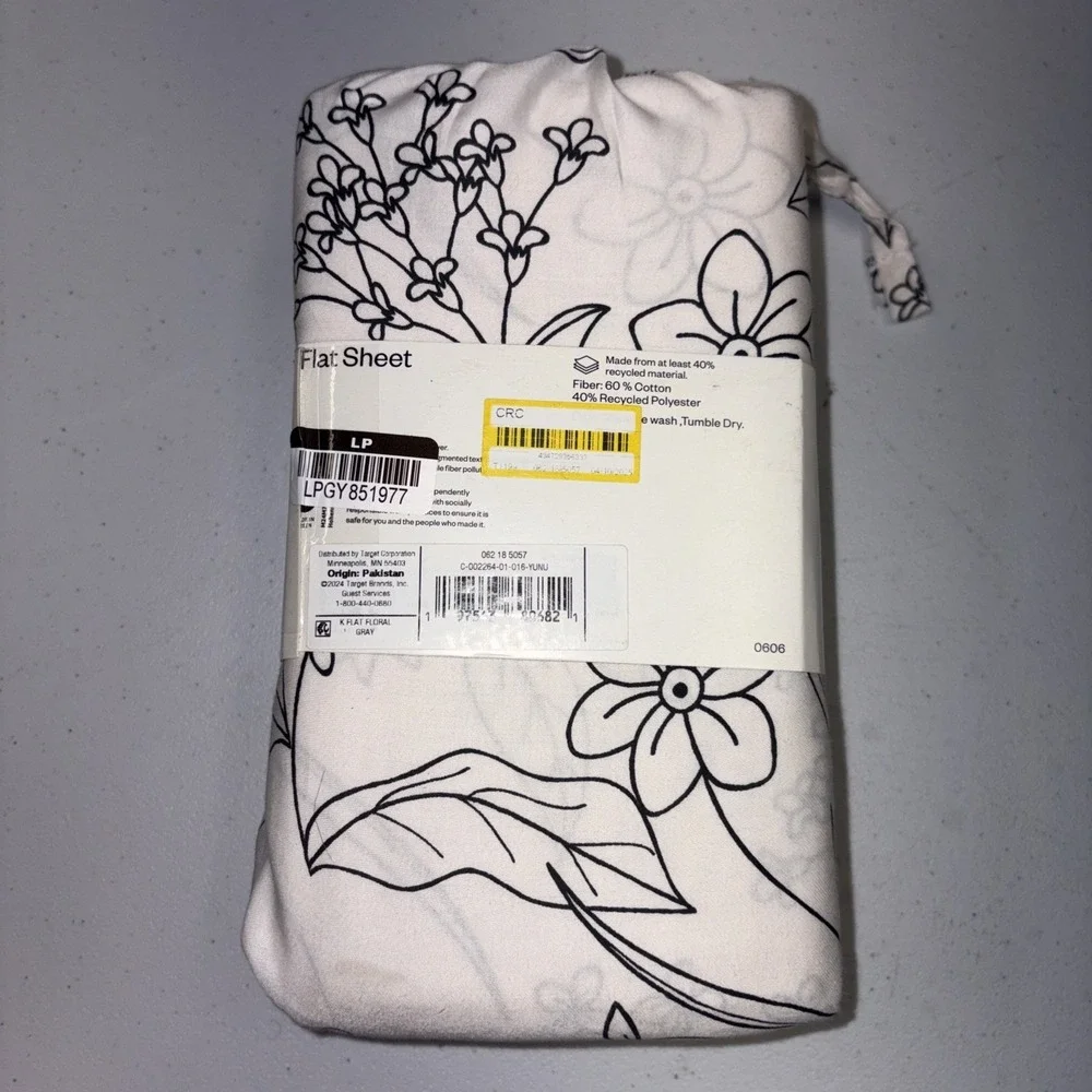 Room Essentials Easy Care Cotton Blend Sateen Flat Sheet Gray Floral King-